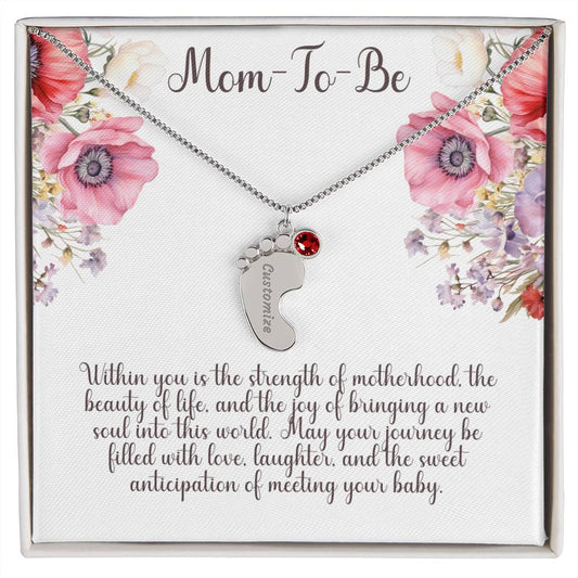 Personalized New Mom Engraved Baby Feet Necklace