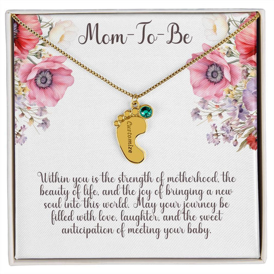 Personalized New Mom Engraved Baby Feet Necklace